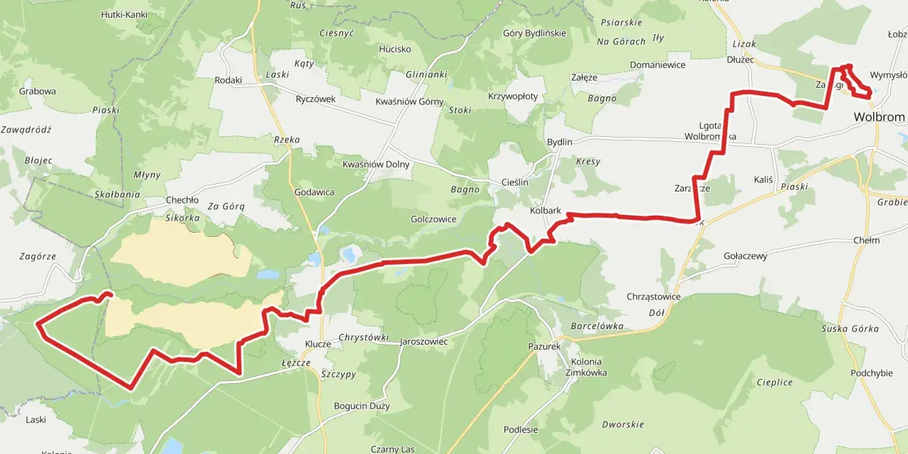Trasa velo przemsza wije się przez malownicze tereny, mijając wsie takie jak Wolbrom, Lgota i Grabowa.
