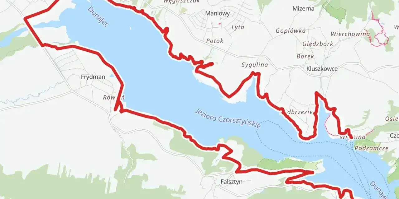 Trasa rowerowa velo dunajec wokół Jeziora Czorsztyńskiego, z widokiem na Dunajec i okoliczne miejscowości.
