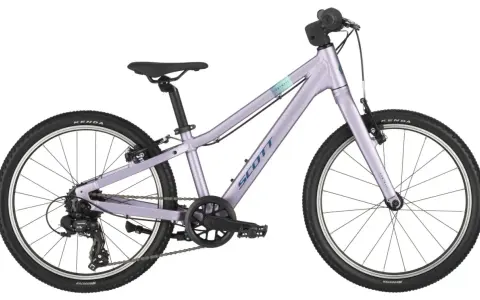 Liliowy rower Scott Contrail 20 cali, idealny dla dziecka o wzroście ok. 115-135 cm.