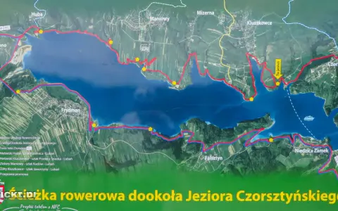 Mapa szlaków rowerowych wokół Jeziora Czorsztyńskiego. Trasa Velo Dunajec i inne ścieżki rowerowe, miejsca obsługi rowerzystów.