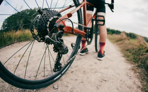 Widok z tyłu roweru, zbliżenie na kasetę i przerzutkę. Zastanawiasz się, jak dobrać korbę do roweru?