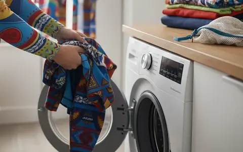 Ręce wkładają kolorową odzież termiczną do otwartej pralki. Dowiedz się, jak prać odzież termiczną, by służyła latami.