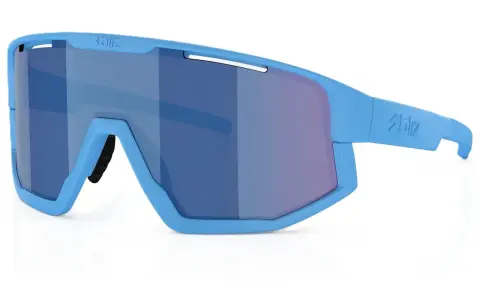 Niebieskie okulary sportowe Bliz Fusion z lustrzanymi soczewkami. Idealne do ochrony oczu podczas aktywności na świeżym powietrzu.
