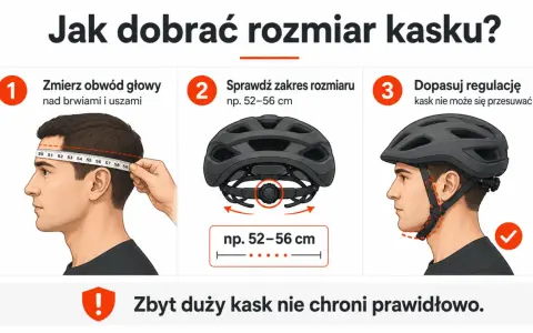 Jak dobrać kask rowerowy: zmierz obwód głowy, sprawdź zakres rozmiaru i dopasuj regulację. Pamiętaj, by kask nie przesuwał się.