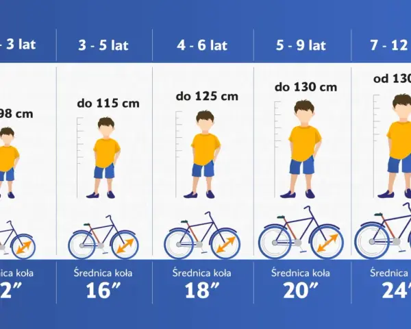 Tabela: jak dobrać rower do wzrostu dziecka. Wiek, wzrost i średnica koła roweru dla dzieci.