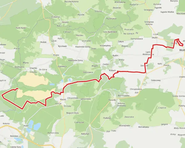 Trasa velo przemsza wije się przez malownicze tereny, mijając wsie takie jak Wolbrom, Lgota i Grabowa.