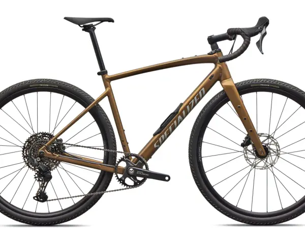 Brązowy rower gravelowy Specialized. Czy jego rama jest karbonowa czy aluminiowa?