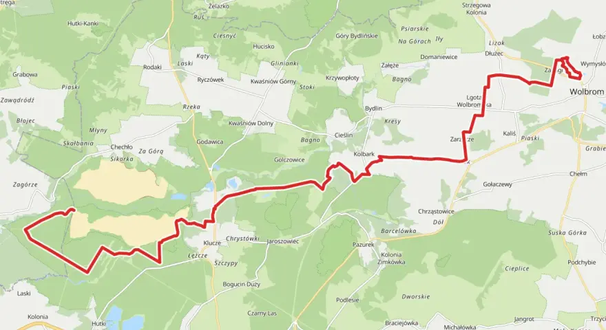 Trasa velo przemsza wije się przez malownicze tereny, mijając wsie takie jak Wolbrom, Lgota i Grabowa.