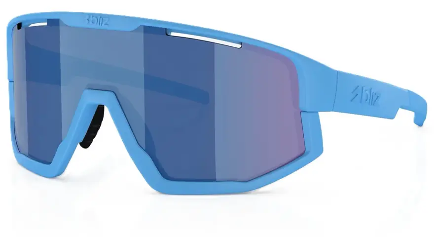 Niebieskie okulary sportowe Bliz Fusion z lustrzanymi soczewkami. Idealne do ochrony oczu podczas aktywności na świeżym powietrzu.