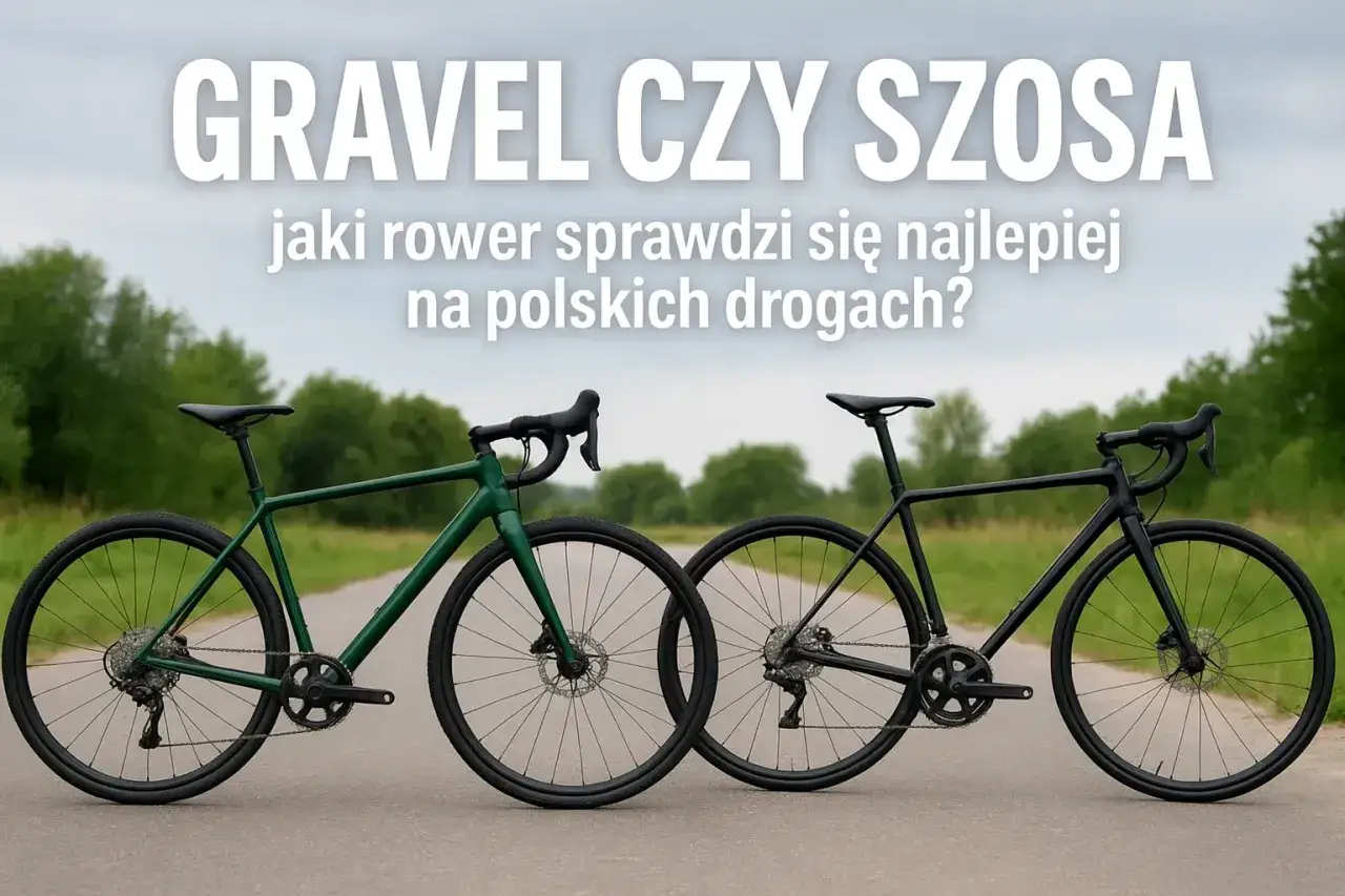 Dwa rowery, zielony i czarny, stojące na drodze. Tekst na g&oacute;rze pyta: 