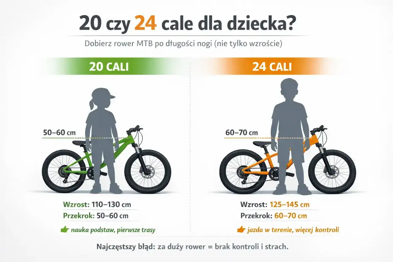 Por&oacute;wnanie rower&oacute;w 20 i 24 cale dla dziecka. Sprawdź, ile cali rower dla 8 latka będzie najlepszy, dopasowany do wzrostu i przekroku.